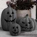 Halloween Decorations - Fall Decor - 7.5"H Black Handmade Terracotta Jack O Lantern Pumpkin for Outdoor Indoor -Cute Spooky Decoration Centerpieces for Tables Porch Yard Home Kitchen Front Door Mantel