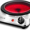 OVENTE Countertop Infrared Single Burner, 1000W Electric Hot Plate with 7 Ceramic Glass Cooktop, 5 Level Temperature Setting & Easy to Clean Base, Compact Stove for Home Dorm Office, Silver BGI101S