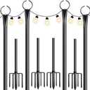 Walensee 4 Pack String Light Poles with Hook, 9.4FT Outdoor Metal Lighting Pole for Hanging String Lights,Garden Patio Decor,5-Prong Fork Steel Stand Holder for Holiday,Wedding,Easter,Party,Backyard