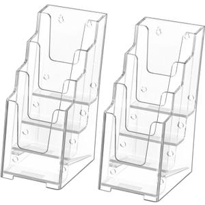MaxGear Acrylic Brochure Holder, 4 Inch Wide 4 Tier Clear Literature Display Stand, Premium Plastic Pamphlet Holder, Multi Pocket Wall Mount or Countertop Organizer for Office or Home, 2 Pack