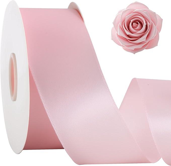 TONIFUL 2 Inch x 50yd Light Pink Satin Ribbon Wide Solid Fabric Ribbon for Gift Wrapping, Floral Bouquets, Bows and Craft Making, Christmas Valentines Birthday Wedding and Party Decoration