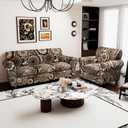 Stretch Couch Covers for 3 Cushion Couch,4-Piece Floral Sofa Covers Couch Slipcovers with Elastic Bottom,Furniture Protector for Living Room with Kids and Pets(Sofa Covers) (A-round Flower+brown Texture)