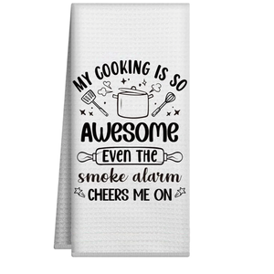 Funny Kitchen Dish Towels - My Cooking is So Awesome, Farmhouse Decorative Tea Towel with Saying, Sarcastic Humor Hand Towels Gifts for Hostess Women, 16x24 Inch