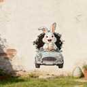 Easter Bunny Wall Decal - Removable Self-Adhesive Driving Rabbit Sticker, 30 * 40 cm Fun Easter Egg Home Decor for Living Room, Bedroom, Kitchen, Party