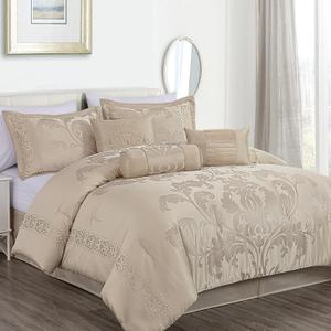 Chezmoi Collection Royale 7-Piece Jacquard Floral Comforter Set, Oversized King, Champagne