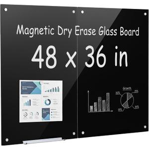VEVOR Glass Dry Erase Board 48 x 36 in Black Magnetic Whiteboard