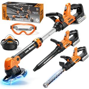 3-IN-1 Kids Garden Tools with Lights and Sounds, Weed Wacker Toy, Leaf Blower Toy, and Hedge Trimmer, Yard Tools Outdoor toys for Boys Pretend Role Play, Christmas Birthday Gifts for Kids 3,4,5,6,7,8+, Small