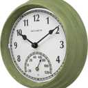 AcuRite 02470 Rustic Green Outdoor Clock with Thermometer, 8.5"