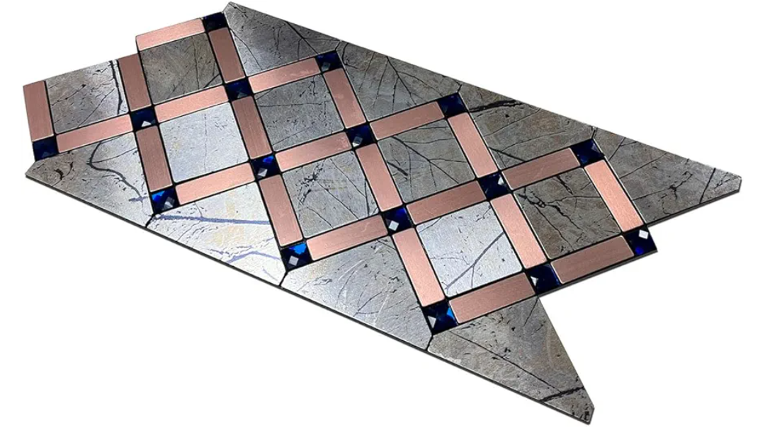 XUANINY Peel and Stick Metal Hexagon Tiles, Self Adhesive Decorative Waist Line Mosaic Tiles, Wall Panels for Kitchen Backsplash, Bathroom, Bedroom, Living Room (10 Printed Maple Leaf)