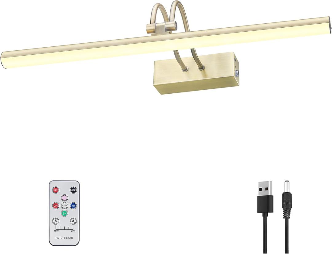 Picture Light,Wireless Art Lights for Paintings,20" Battery Wall Light,Remote Control Accent Lighting with Timer and Dimmable for Frame,Portrait,ArtworkAntique Brass (20inch)