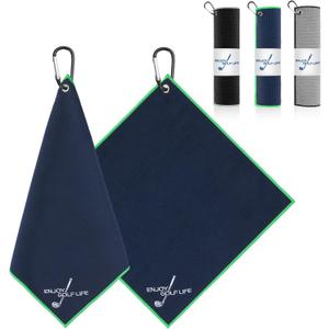 3 Pack Golf Towel(16" X 16"), Top-Tier Microfiber Super Absorbent Golf Towels for Golf Bags, Premium Waffle-Pattern Embroidered with Carabiner Clip, Golf Accessories (3 Classic Colours)