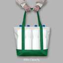 TOPDesign 1-Pack Canvas Tote Bag with an External Pocket, Reusable Grocery Shopping Bag, Top Zipper Closure, Daily Essentials (Green/Natural)
