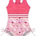 BFUSTYLE Girls One Piece Swimsuit Cute Striped Bathing Suit Hawaii Swimwear 6-17 Years (12-13 Years, Flamingo-3)