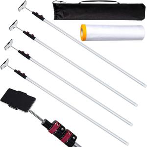 12FT Dust Barrier Poles 4 Pack, Retractable Aluminum Containment Poles Kit | Includes Zipper Wall, Plastic Film and Carry Bag for Home Renovation, Remodeling and Temporary Dust Containment Projects