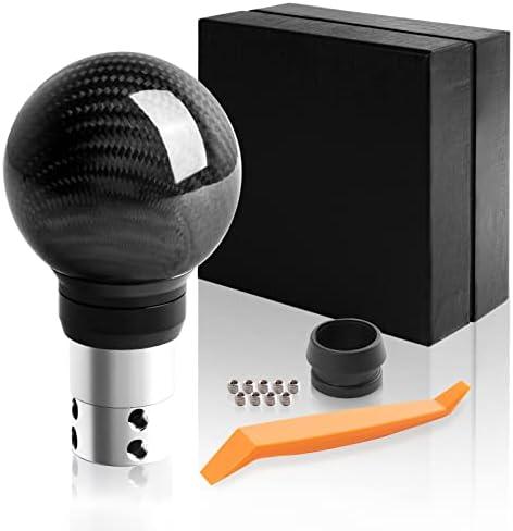 TEMSONE Universal Carbon Fiber Shift knob Round Ball Compatible with Lock/Button Automatic Transmission,Give for Boyfriend Father's Carbon Pattern Gear Shift Gift Box(Black)