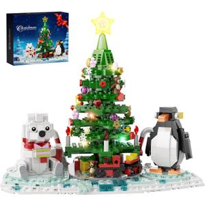 Christmas Tree - Building Toys for Kids, Boys & Girls, Ages 6+, Christmas Tree Buildings Compatible with Lego,with Polar Bear &Penguin Set, Cute Decorative Ornaments for Christmas (802 PCS)