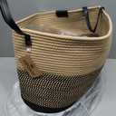 VIPOSCO Tall Laundry Basket, Large Dirty Clothes Hamper with Leather Handle, Woven Rope Storage Basket for Blanket, Toy In Living Room, Bathroom, Bedroom - 53L Brown & Black