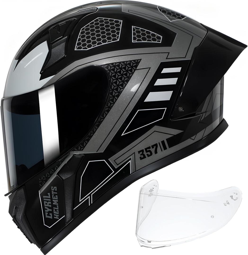 CYRIL Full Face Motorcycle Helmets for Adults Men & Women with Tinted and Clear Visor Meet Dot Approved, Size XL