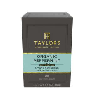 Taylors of Harrogate Organic Peppermint, Herbal Tea, Individually Wrapped Bags, 20 Count (Pack of 1), Clean, Pure and Refreshing, Caffeine-Free, Enjoy Hot or Iced, 20 Teabags (EXP 03/31/27)