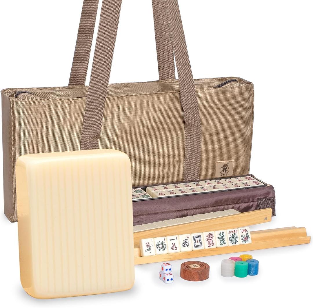 American Mahjong Set, "Ivory Pinstripe" - 166 Melamine Tiles with Soft Case, Medium