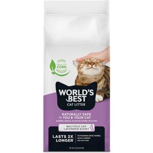 WORLD'S BEST CAT LITTER Multiple Cat Lavender Scented 32-Pounds - Natural Ingredients, Quick Clumping, Flushable, 99% Dust Free & Made in USA - Calming Fragrance & Long-Lasting Odor Control