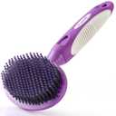 Round Bristle Pet Brush for Dogs and Cats - Soft Dog Brush for Grooming Short or Long Hair - Gentle Tool for Sensitive Skin Removes Dander, Dirt, and Detangles (Purple)