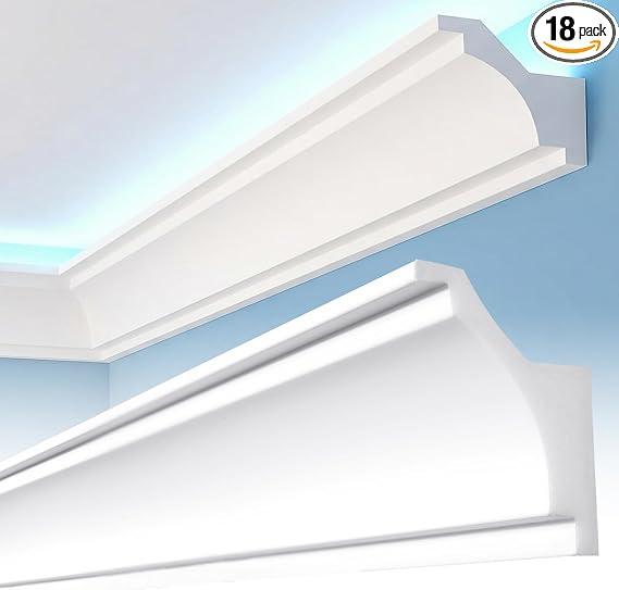 Pushglossy 18pc 47.2"(Total 70.9ft) Ceiling Crown Molding with LED Duct Kit
