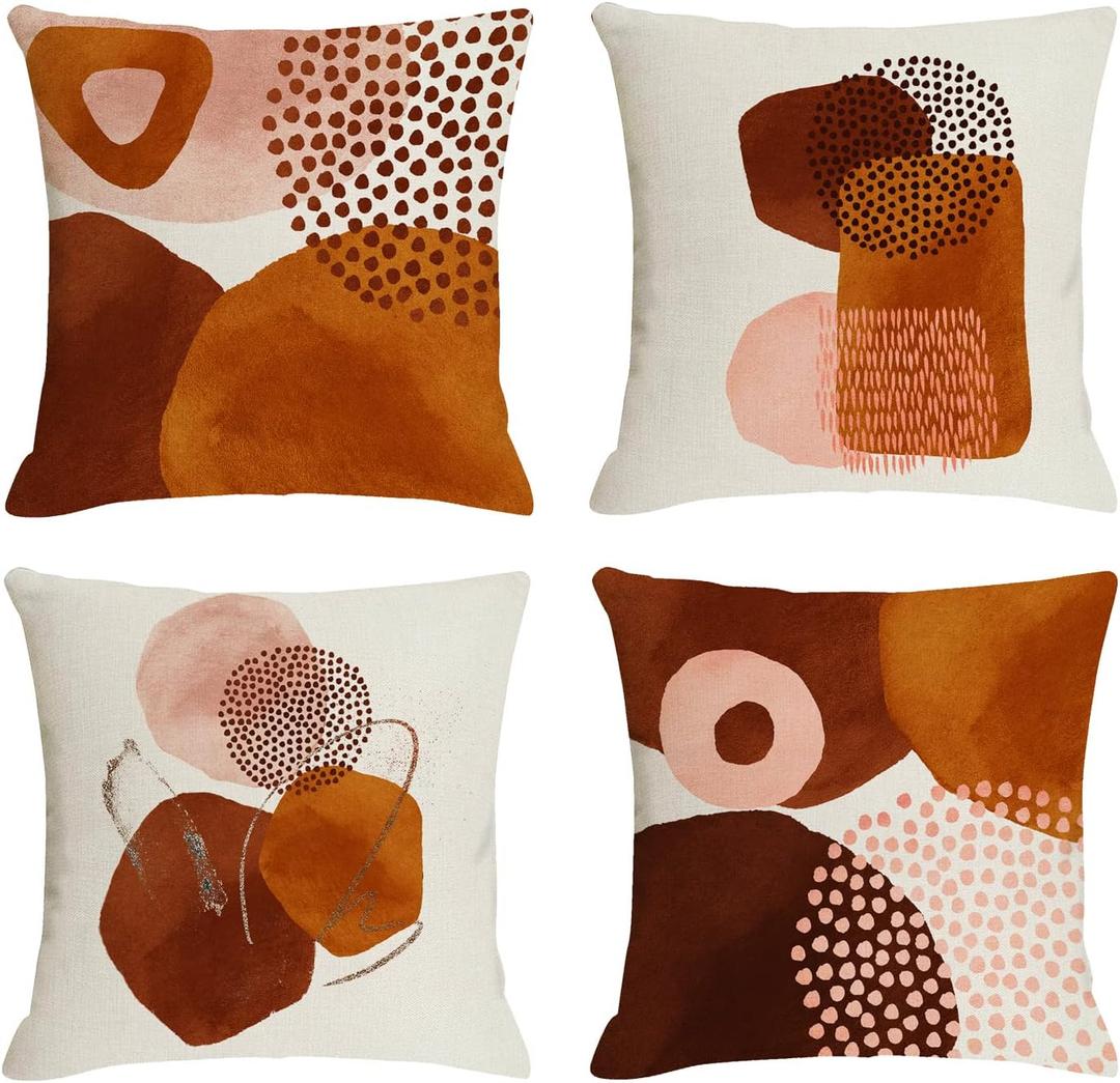 Jartinle Burnt Orange Abstract Throw Pillow Covers 20x20 Set of 4 Boho Geometric Pillow Covers Accent Minimalist for Couch Outdoor Decor (Rust Orange Terracotta)