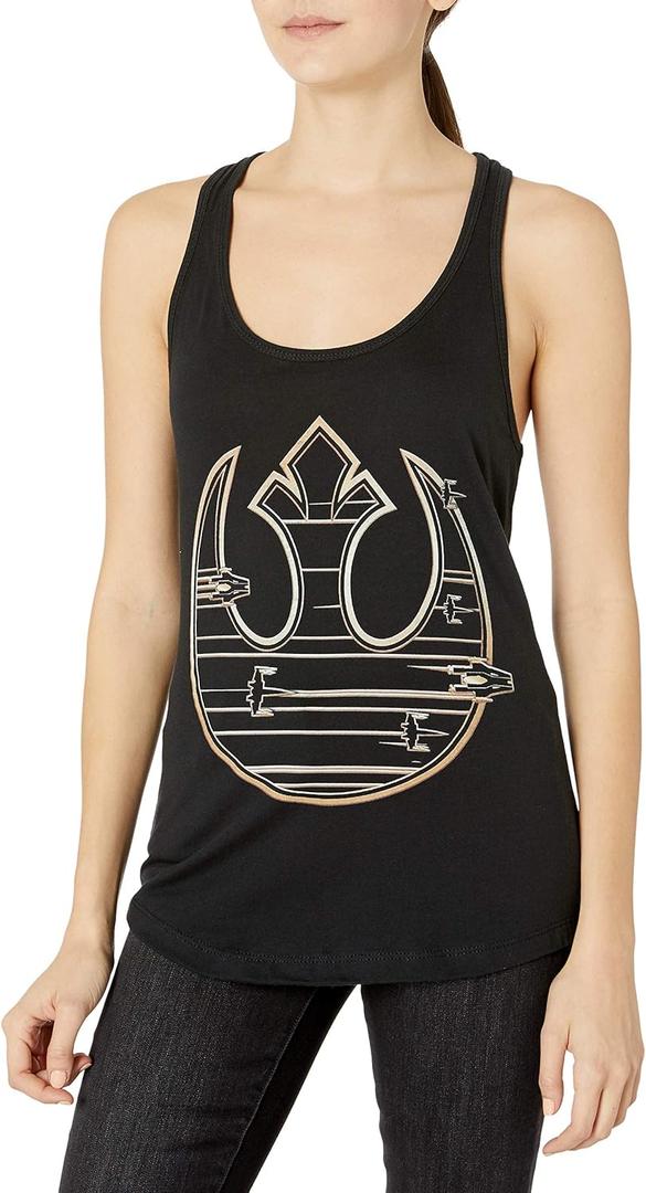 Star Wars Women's Gold Rebel Logo Race Top (2X, Black)