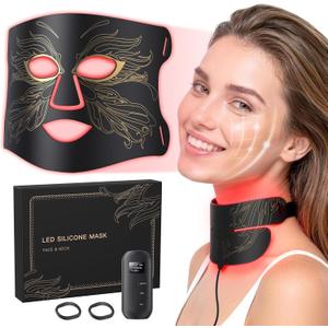 7-in-1 Red Light Therapy for Face & Neck, Skin-Friendly Silicone Red Light Therapy Mask with 324 LEDs, 5 Brightness Levels & 20 Mins Timer, Led Face Mask Light Therapy for Home & Travel