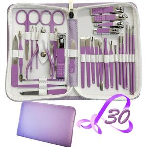 Manicure Set 30 in 1 Nail Clippers Set,Nail Manicure Kit for Women,RedFlow Toenail Clippers,Pedicure Kit,Pedicure Tools,Suitable for Travel Manicure Tools (Purple)