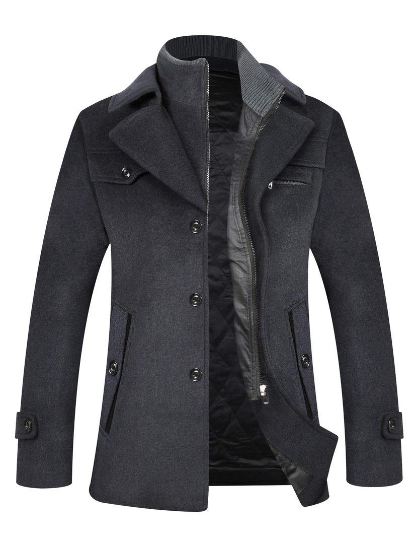 ELETOP Men's Pea Coat Winter Wool Jacket Short Trench Coat Windbreaker 1109 Grey L