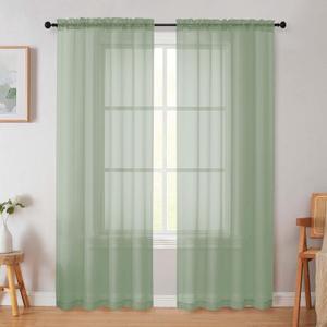 WelvetBLK Sage Green Sheer Curtain for Bedroom Living Room 78 Inches Long 2 Panels Set, Solid Soft Airy Light Filtering Sheer Window Curtains, Modern Rod Pocket Door Curtain, 42" Wx78 L Inches