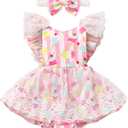 FYMNSI Toddler Baby Girl 1st Birthday Outfit Butterfly Floral Ruffle Tulle Romper Tutu Dress Headband 2PCS Summer Clothes