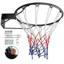 Dripex Solid Basketball Rim 18" Replacement Breakaway Wall Mounted Outdoor Heavy Duty Solid Steel 18 Inch Rim Double Spring with All Weather Net (Black)