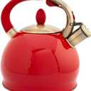 Whistling Tea Kettle, Cool Touch Ergonomic Handle Teapot, Stainless Steel Kettle Stove Top, Unique Button Control Kettle Outlet(Red,3L)