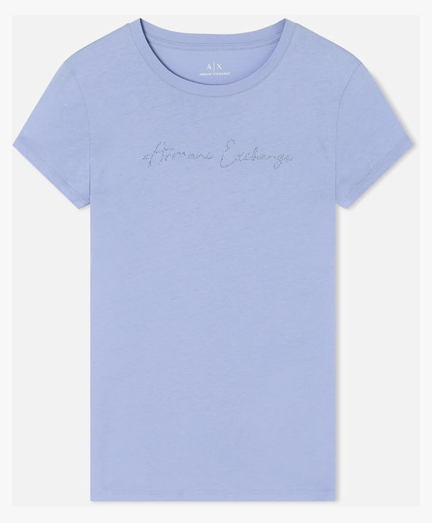 Armani Exchange Women's Script Rhinestone Slim Tee, XL