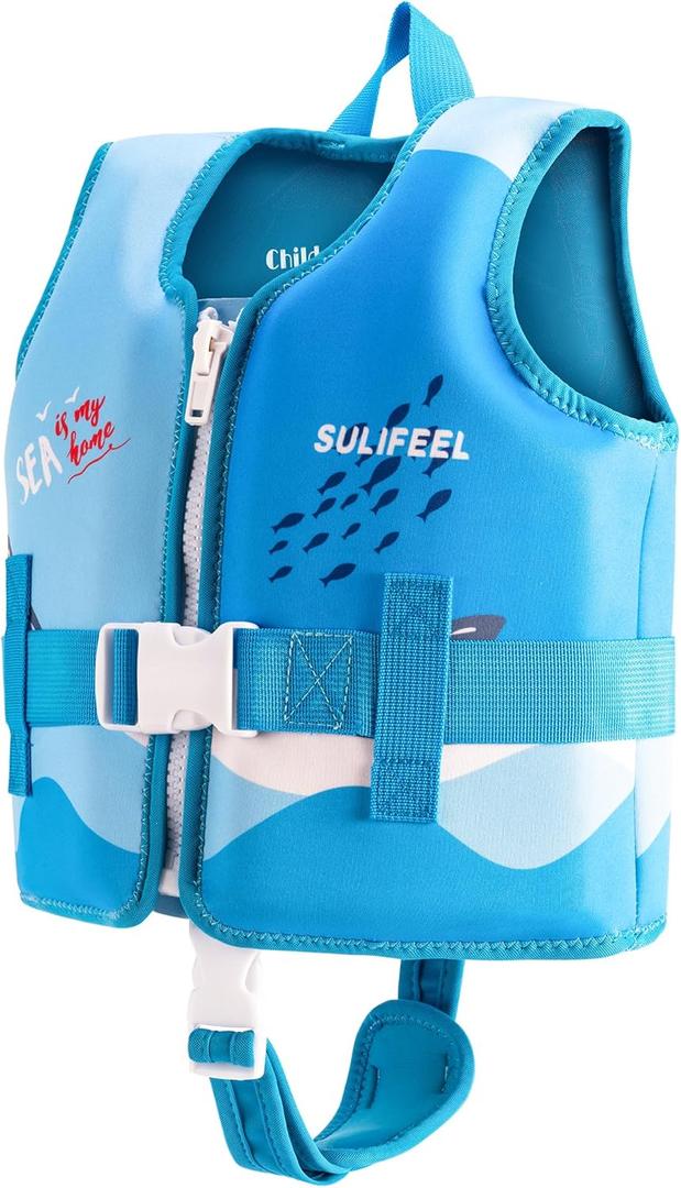 SULIFEEL Kids Swim Vest Toddler Floaties for 20-45 lbs Boys Girls, Toddler Swimming Jacket with Adjustable Safety Strap, Easy On and Off Swimming Aid for Age 2-6 Years Learn to Swim