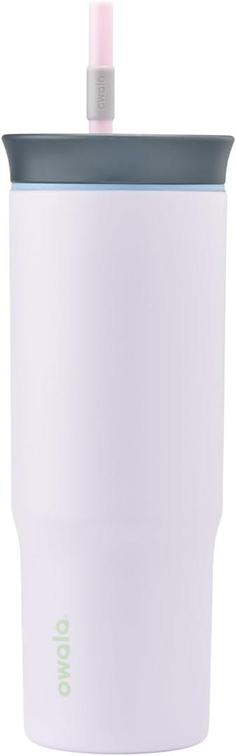 Owala Stainless Steel Triple Layer Insulated Travel Tumbler with Spill Resistant Lid and Straw, BPA Free, 24 oz, Grey/Purple (Bunny Hop) (24 Ounces (Pack of 1))