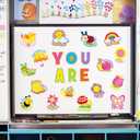 54Pcs Spring Cartoon Positive Cutouts Motivational Sayings Paper Cutting with 100Pcs Glue Points for Party Classroom Bulletin Board Craft Wall Decor