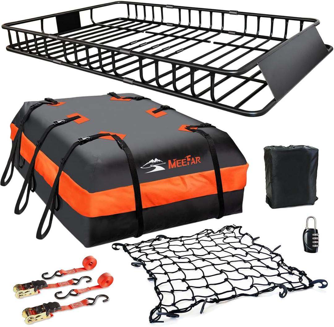 Roof Rack Rooftop Cargo Carrier Basket 65"*39"*6"+Waterproof Bag 20 Cu.Ft. (Roof Mount)