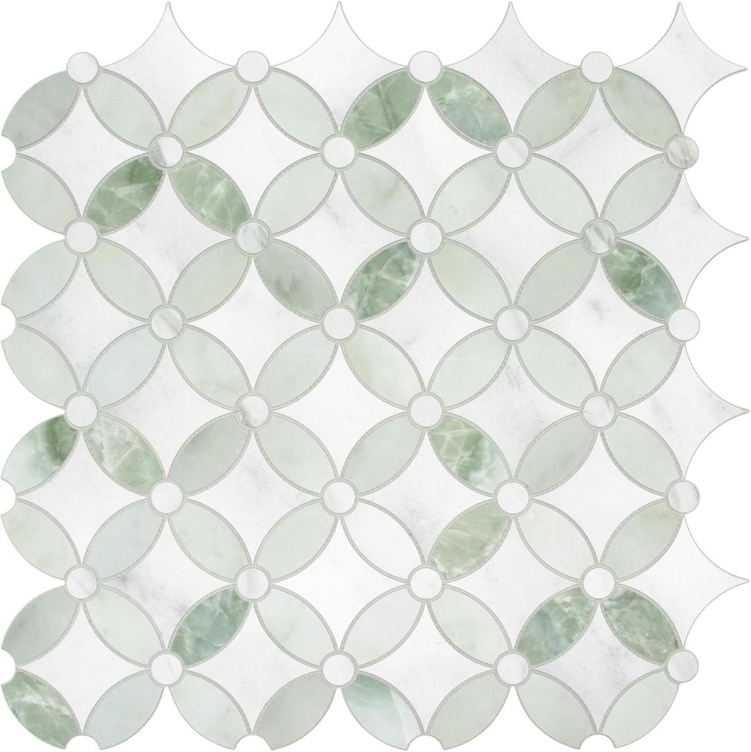 SUNWINGS 10-Sheet Peel and Stick Backsplash Coin Waterjet Tile, 11.2" x 11.2" Green Marble Looks Self Adhesive Wall Tile Stick on Backsplash for Kitchen, Bathroom, Fireplace, Shower