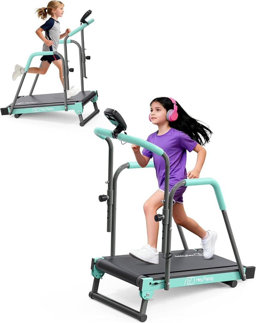 Kids Treadmill, Treadmill for Kids with Handle Bar Up to 165Lbs Capacity, Upgraded Manual Toddler Treadmills Workout Equipment with 2 Adjustable Incline Mode & 4 Level Upright Height