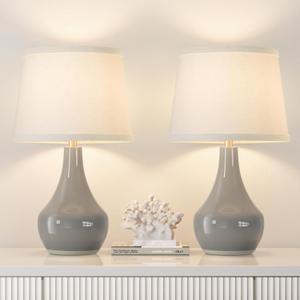Seealle Modern Ceramic Table Lamps for Night Stands - Bedside Lamps Set of 2 for Nightstand, 19.4" Grey Bedroom Lamp for Living Room Cute Desk End Table Office Guest Room Dresser Rocker Swtich