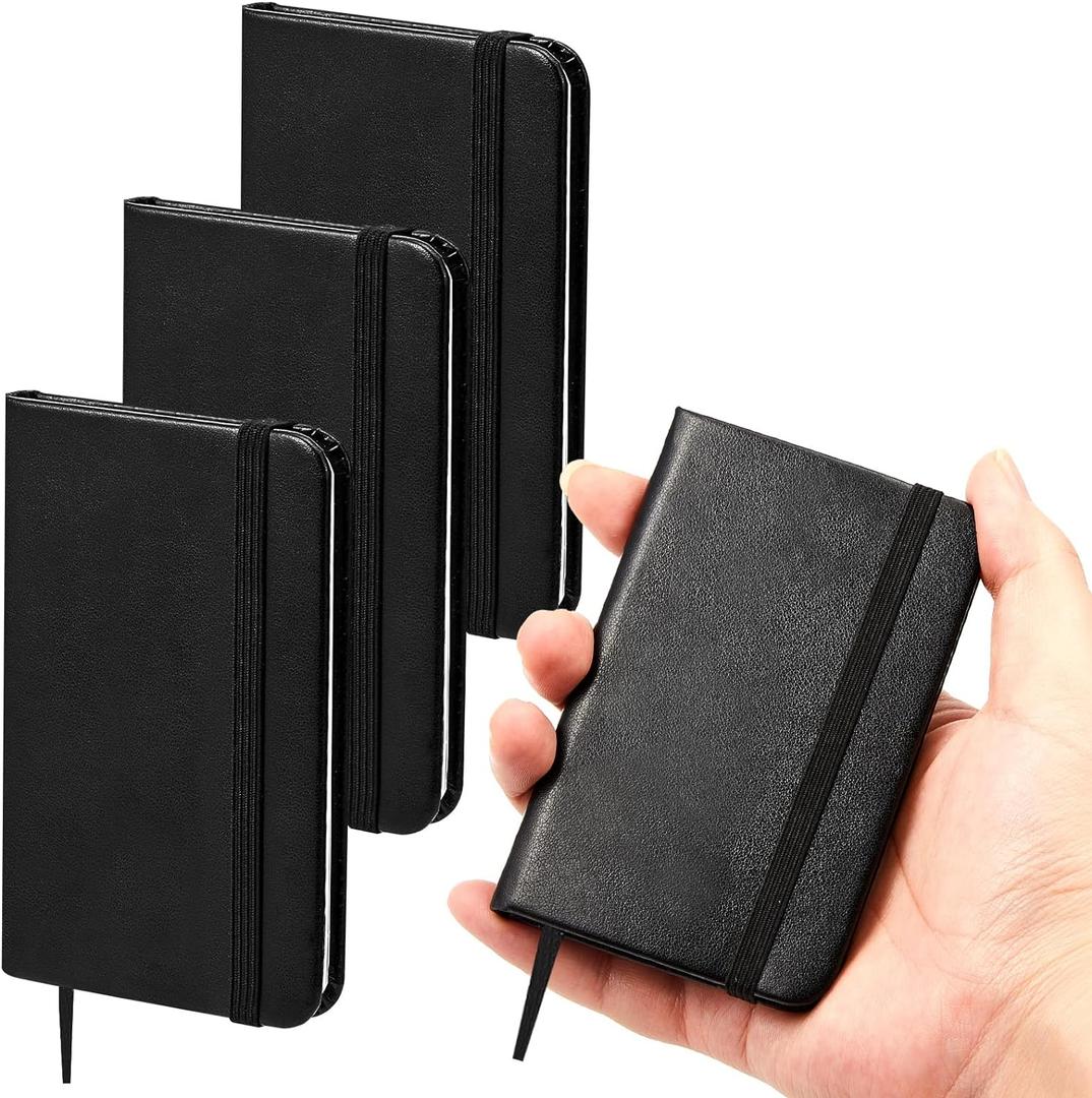4 Pcs Mini Leather Pocket Notebook 4 x 2.5 Inch Small Hardcover Notebook 50 Sheets Hardcover Mini Notepad Tiny Lined Journal for Office Home School Writing Supplies(Blank Style) (Black)