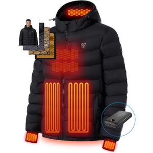 iHood Men's Heated Jacket With 12V Battery Pack-Insulated Lightweight Hooded Hand-Heating Electric Heated Puffer Jacket (X-Large, Black)