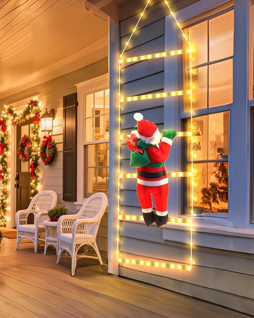 98 LED Christmas Lights Indoor Outdoor Decorations, 2.5FT Christmas Decorative Ladder Lights with Santa Claus 8 Modes Waterproof Xmas Tree Light for Garden Window Home Wall Decor, Warm White