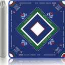 Mahjong Mat with Lotus & Butterfly Artwork - 32.4x32.4 Inch Hand-Painted Style Rubber Mat, Waterproof Surface, Anti-Slip Foldable Design for Asian-Themed Game Nights (Dark Blue Style)