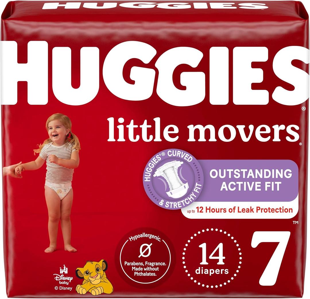 Huggies Size 7 Diapers, Little Movers Baby Diapers, Size 7 (41+ lbs), 14 Count