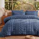 MR&HM Queen Comforter Set Navy Blue, 7 Pieces Tufted Boho Beddding Sets, Farmhouse Style Bed in a Bag with 1 Comforter, 2 Pillow Shams, 2 Pillowcases, 1 Flat Sheet, 1 Fitted Sheet for All Seasons